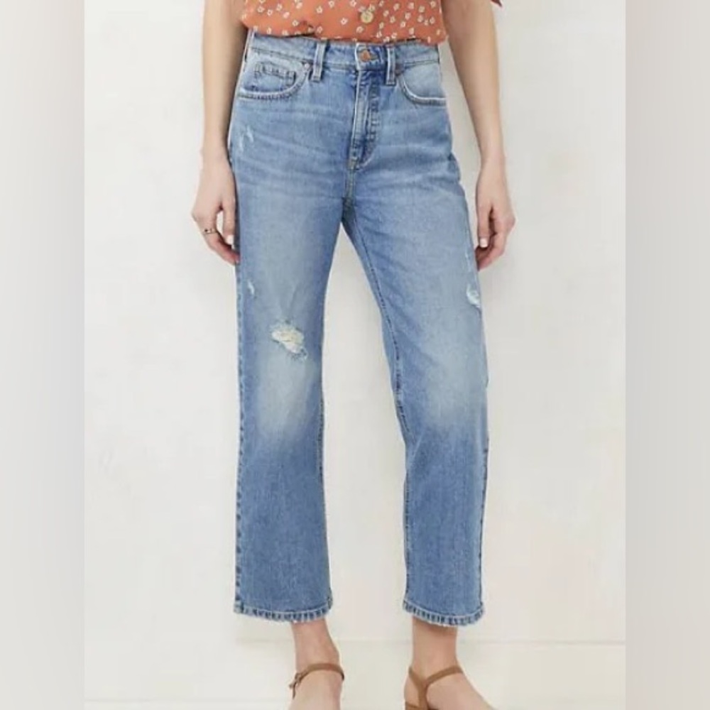 LC Jeans Lightly Distressed High Waist Straight Leg Cropped EUC Sz 10